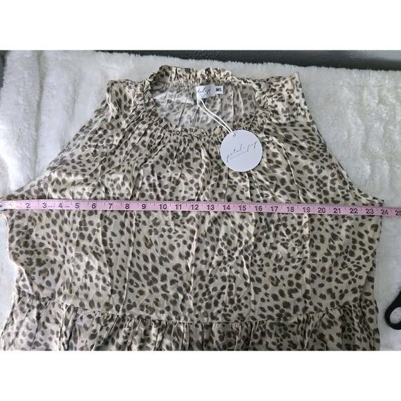 Petal + Pup Sleeveless Tiered Midi Tan Brown Leopard High Low Flowy Dress M/L - Picture 3 of 7